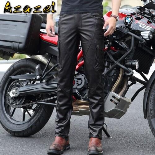 Autumn Winter New Men Natural Cow Leather Genuine Leather Pants Male Korean Slim Motorcycle Windproof And Warm leather Trousers