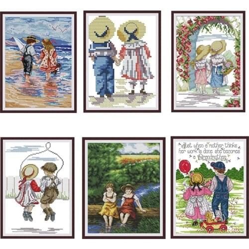 Childhood companion precision print cross stitch kit 14ct count print canvas cross stitch kit needlework embroidery DIY handmade