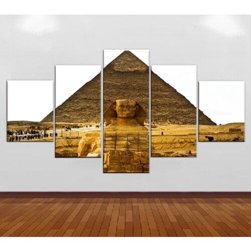 Canvas Painting Wall Art Home Decor Frame 5 Pieces Egypt Pyramid Statue Desert Modern HD Printed Sun Shines Landscape Pictures