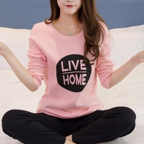 2 PCS Sets 2021 Autumn Women Nightwear Sets Casual Letters Print Long Sleeve Pajamas Home Clothes tops+pants Suit