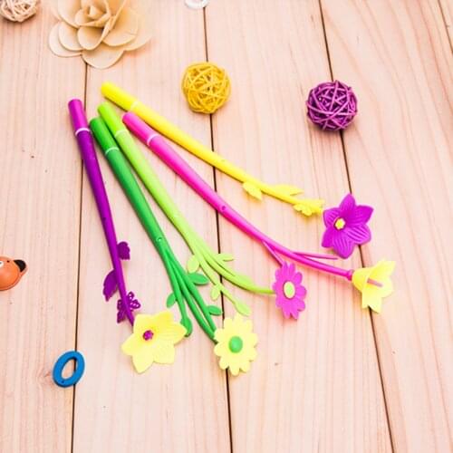 24 Pcs The Korean Creative Office Stationery Cute Flower Pen Plant Flower Soft Glue Silicone Neutral Pen Cute Stationary