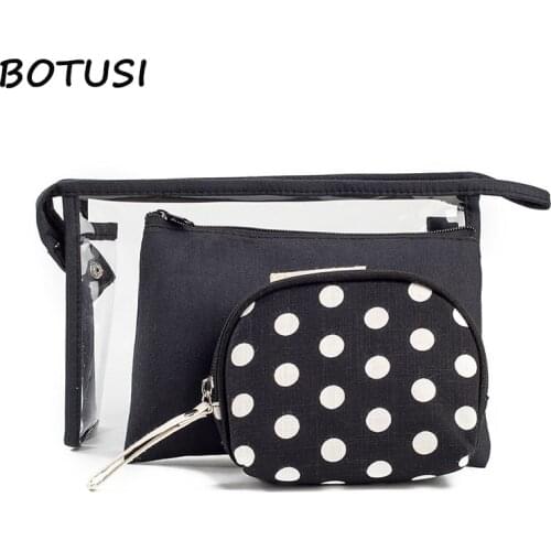 BOTUSI Women Dot Travel Cosmetic Bag Makeup Bag Three-piece PVC Pouch Wash Toiletry Bag Travel Organizer Case