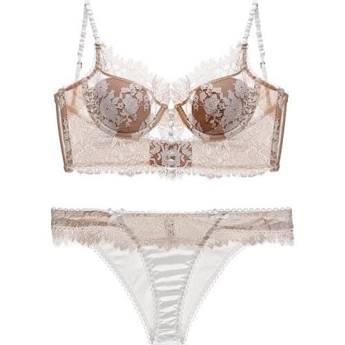 Eyelash Lace Black Underwear Set Sexy Bras Fashion Push Up Bra Panties Sets Thin U Backless Breathable Brassiere Women Lingerie