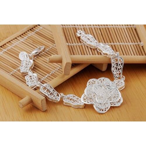 Hot 925 sterling silver Beautiful big flower fashion Bracelet for woman fine Luxury charms jewelry Wedding party Holiday gifts