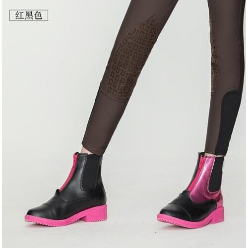 Fashion Childrens Equestrian Short Boots Convenient Zipper Fashion Color Matching Non-slip Soles Warm Riding Boots