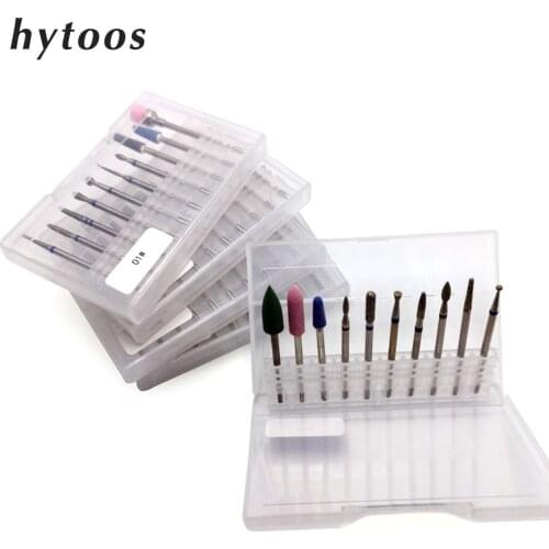 HYTOOS 10Pcs Diamond Nail Drill Bit Set 3/32" Russian Bits Milling Cutter for Manicure Burr Cuticle Bits Nails Accessories Tool