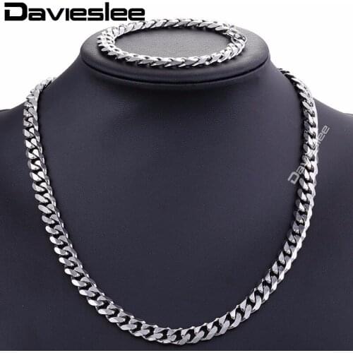 JEWELRY SET 9MM Curb Link Chain Stainless Steel Necklace Bracelet Chain Mens Chain jewelry set KS111