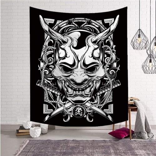 Tapestry Wall Hanging Demons And Samurai Swords Pattern Digital Print Black Wall Tapestry For Living Room Bedroom Dorm Decor