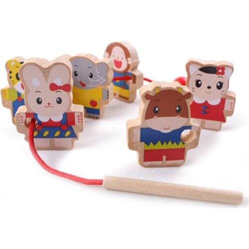 New 2020 6pcs Colorful Various Mini Animal Beads Toys Children Wooden Doll Toys Educational Game For Kids