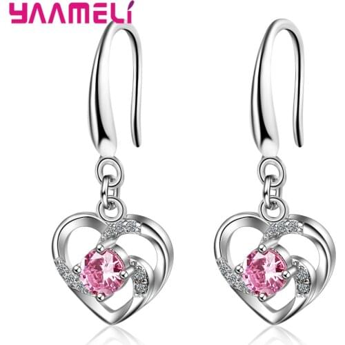 New Fashion 925 Sterling Silver Earwires Hanging Earrings French Hook Style Women AAA Zircon Heart Flower Jewelry Brincos Bijoux