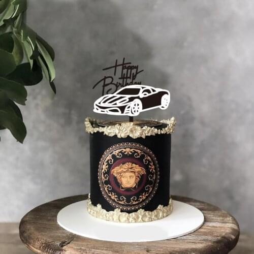 New Locomotive Happy Birthday Acrylic Cake Topper Golden Racing Boy Cake Deco
