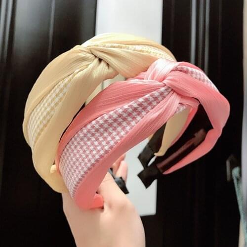 Vintage Plaid Cloth Big Hairbands For Women Hair Accessories Fashion Jewelry Cross Knot Wide Hoops Bezel Headband Girl Ornament