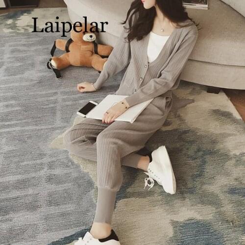 Fall winter 2020 womens knit sweater large size trousers two piece sets casual office lady fashion clothes sports suit female