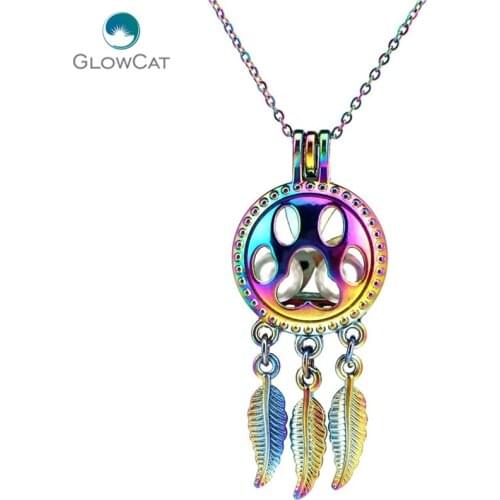 C706 COLORS beaty Dream Catcher Cat-pad leaf Cage Pendant Aroma Essential Oil Diffuser Locket Necklace