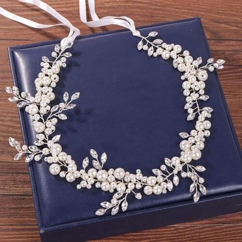 Pearl Headband Wedding Hair Accessories Bride Hairband Rhinestone Pearl Bride Headband Tiara For Women Wedding Hair Band Pearl