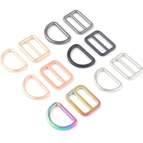25mm Rainbow Adjuster Slide Lanyard Buckles,Metal D Ring Purse Strap Buckle Dog Collar Handbag Leather Webbing Hardware Supplies
