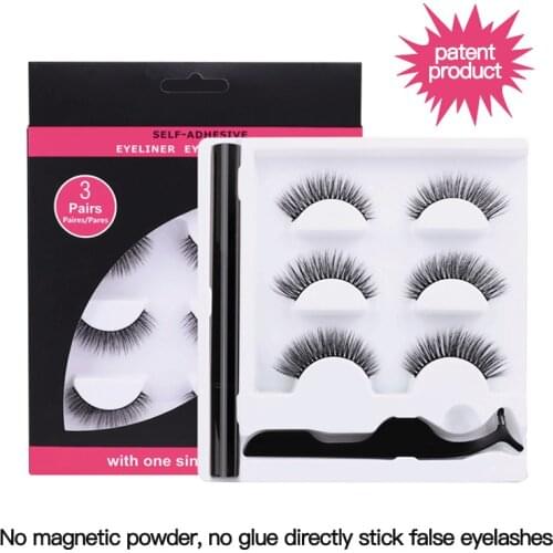 Self-adhesive Eyeliner Eyelashes With Tweezers Set Black Quick-drying Three-in-one Eyeliner No Glue Needed False Eyelashes TSLM1