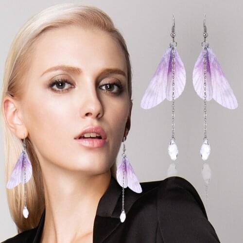 New Style Retro Insect Wings Earrings Women Elegant Tulle Butterfly Wings Ear Hooks Fashion Cute Pearl Pendant Jewelry Gift