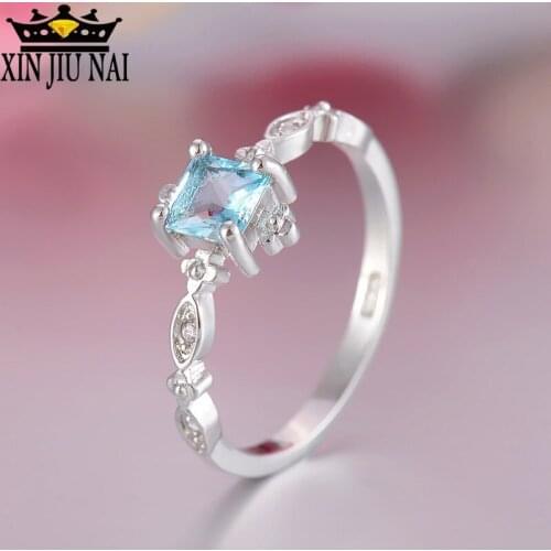 Light blue crystal rings cubic zirconium rings, new fashion womens engagement wedding rings aquamarine diamond rings for women