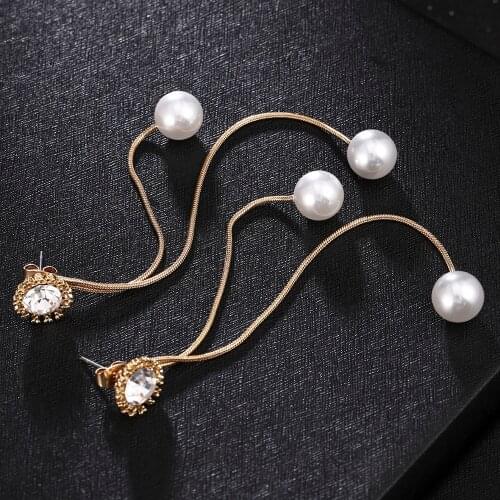 Trend Simulation Pearl Long Earrings Female White Round Pearl Wedding Pendant Earrings Fashion Korean Jewelry Earrings