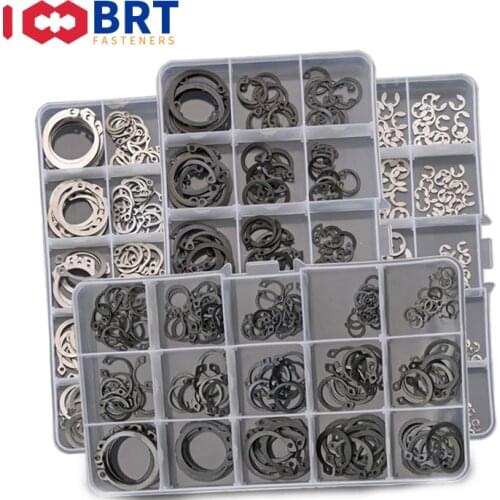 Shaft Retaining Combination C-Type Circlip Elastic Snap Ring E Clip Washer Assortment Kit for External