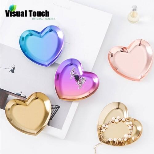 Visual Touch Heart Shaped Jewelry Serving Plate Metal Tray Storage Decor Ornaments trays Rose Gold Stainless Steel Party Supply