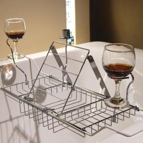 Extendable Metal Bathtub Tray Spa Bathtub Caddy Organizer Rack Book Wine Tablet Holder Nonslip Bottom Bath Tub Tray Shelf