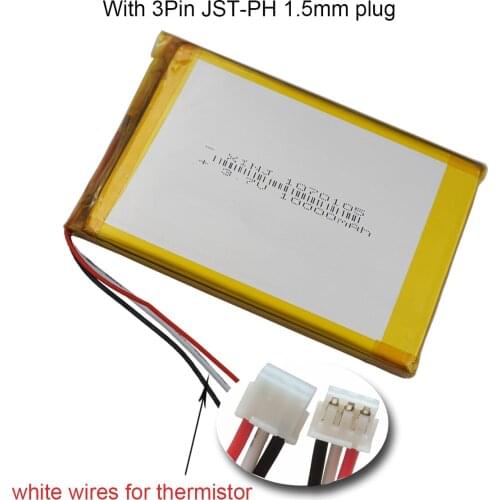 XINJ 3.7V 10000mAh 3 Wires Thermistor Polymer Rechargeable Li Battery 1070105 3Pin JST-PH 1.0 1.25 1.5 2.0 2.54mm For Tablet PC