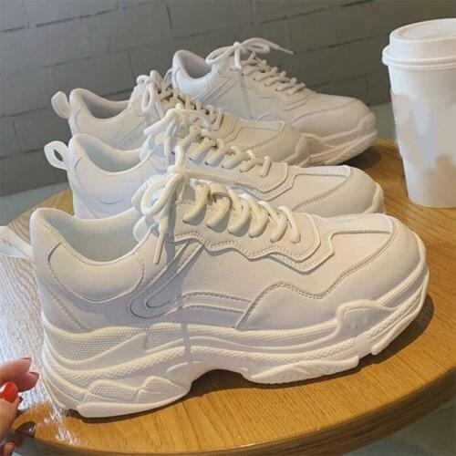 Womens PU sneakers with laces, womens vulcanized platform sneakers, new fashion sneakers casual sport basket white shoes