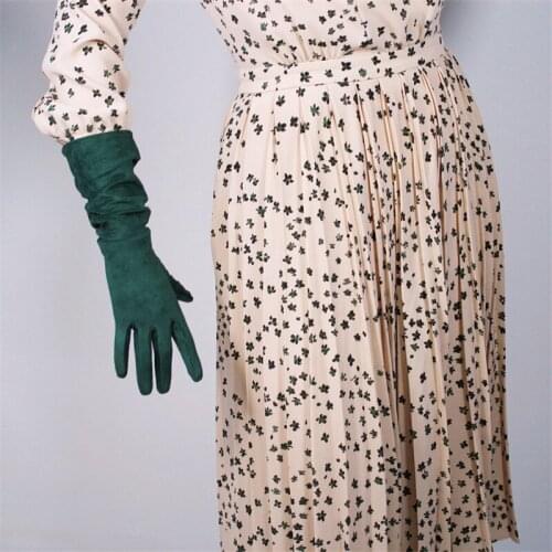 Womans Suede Gloves Medium And Long Section 40cm Suede Matte Leather Gloves Female Simulation Leather Women Mittens JP40