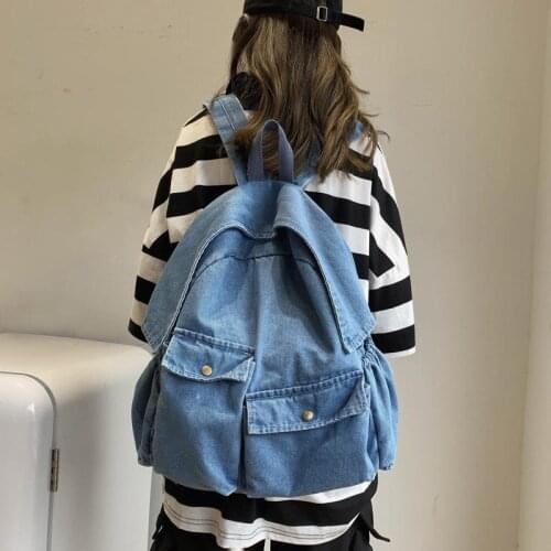 Denim Backpack Women Shoulder Bag Multi-pocket Travel Backpack For Teenage Girls School Bag New Mochila Female College Backpack