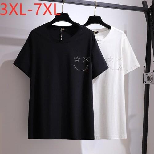 New 2021 Ladies Summer Plus Size Tops For Women Large Short Sleeve Loose Cotton White Black Graffiti T-shirt 3XL 4XL 5XL 6XL 7XL