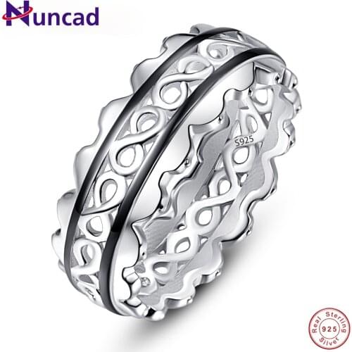 NUNCAD Womens 7mm Wide Infinity Design Black Line Plated Wedding Ring Silver 925 Jewelry AAA Quality