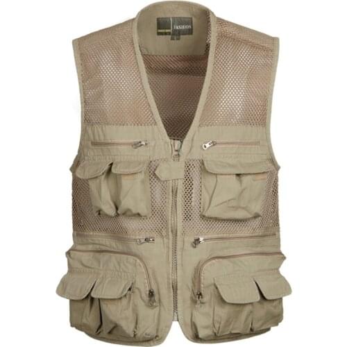 Outdoor Waistcoat Reporter Travel Sleeveless Jackets Summer Mesh Breathable Cotton Fishing Vest Men Multi Pockets Photographer