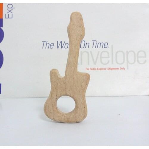 10PCS GUITAR Handmade Natural Newborn Beech Wooden Teether Toys
