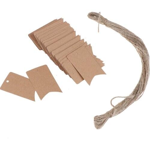 100Pcs New Natural Brown Kraft Paper Tags With Jute Twine For DIY Gifts Crafts Price Tags Luggage Tags Name Tags