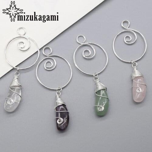 2pcs/lot Natural Stone Charms Pendant Crystal Handmade Spiral Charms Pendant For DIY Jewelry Making Accessories