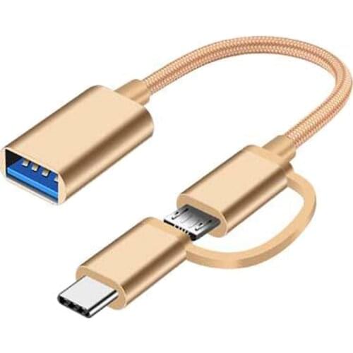 2 in 1 OTG Adapter Cable Nylon Braid USB 3.0 to Micro USB Type C Data Sync Adapter for Huawei for XIaomi U Disk Type-C OTG 2 in1