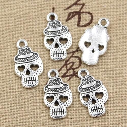 20pcs Charms Skeleton Skull Hat 21x12mm Antique Bronze Silver Color Pendants Making DIY Handmade Tibetan Bronze Jewelry