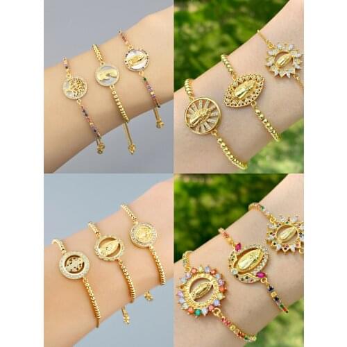 2021 New Arrival Classic Paved White CZ Virgin Mary For WomenGold Charm Crystal Christian Adjustable Link Bracelet Couple Jewels