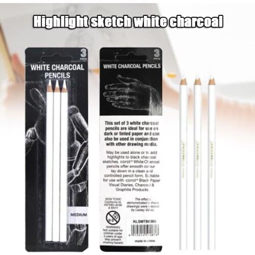3pcs White Charcoal Pencils for Sketch Carbon Pens Sketch Tools Art Tools DU55