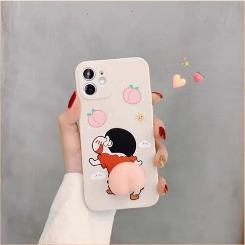 3D Cartoon Silicone Phone Case for honor 50 50se 50pro HUAWEI P50 P40 P30 P40LITE P30LITE Shin Decompress Pinch Peach Arse Soft