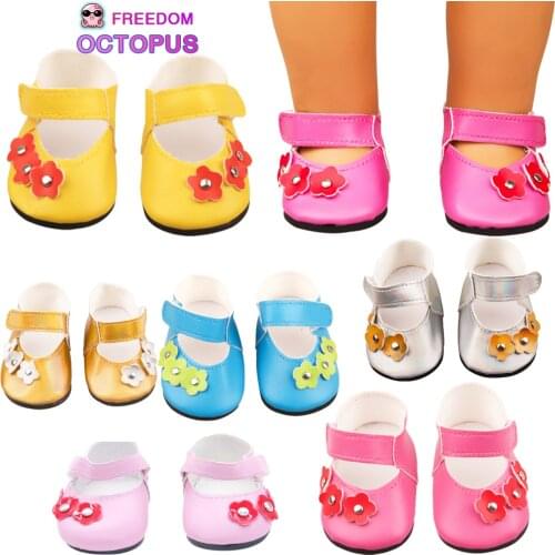 7cm 18Inches American Doll Leather Flower Shoes Accessories 6 Colors PU Mini Shoes For 43cm New Born Baby Reborn Doll Toy