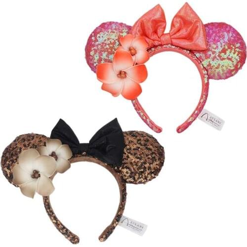 Aulani Ko Hawaii PINK sequin Ears Plumeria Flower Headband