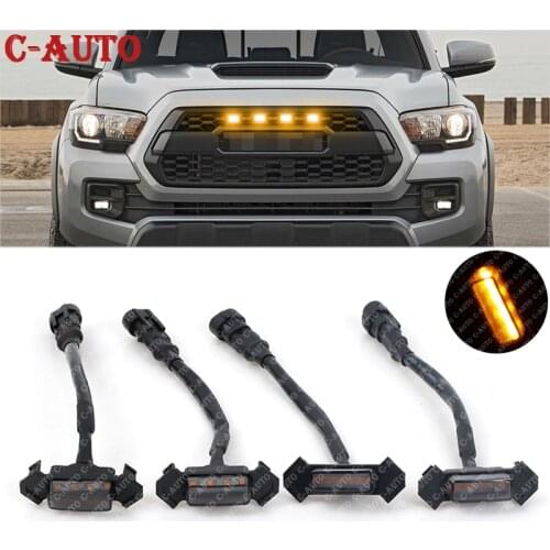 C-Auto 4Pcs/set Car LED Front Grille Amber Lighting DRL Grille Amber Lights Kit For Toyota Tacoma 2016 2017 2018 2019 2020