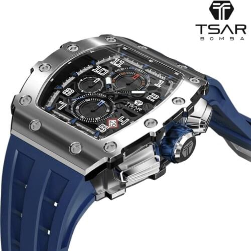 TSAR BOMBA 2021 NEW Mens Watch Tonneau Designe Waterproof 100M 316L Stainless Steel Wristwatch Sport Chronograph Stylish Gift