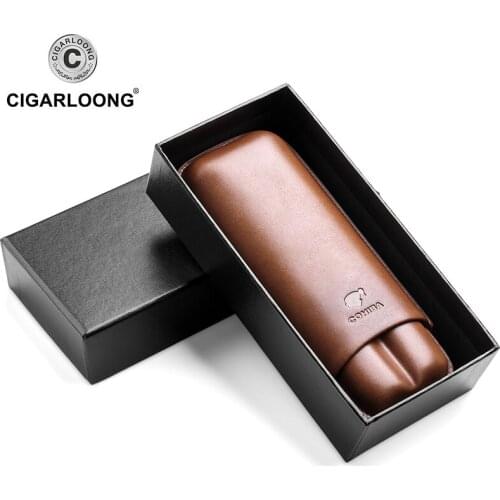 COHIBA Gadgets Brown Leather Cigar Case Holder Case Humidor 2 Tube Count Portable Travel Humidor with Gift Black Pouch Box
