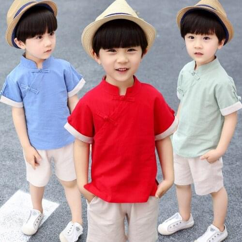 Шорты детские Boys Hanfu Children Cotton Boutique Kids Clothing Suit Summer Ethnic Style Suit Childrens Best Chinese Costume
