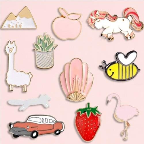Alpaca Unicorn Fruit House Enamel Pin Farm Animal Plant Brooch Denim Jeans shirt bag Fashion Jewelry Gift for Friends kids
