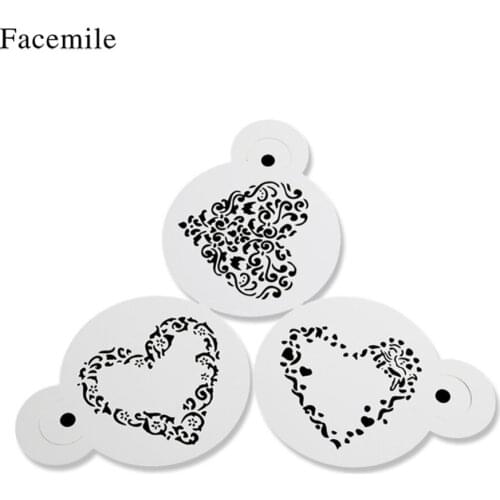 Facemile 3PCS Love Heart Plastic Spray Cake Cookies Mold Strew Pad Stencil Duster Cupcake Fondant Decoration Baking Tool Mold